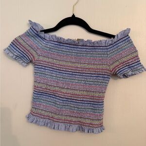 Striped Off-Shoulder Smocked Top